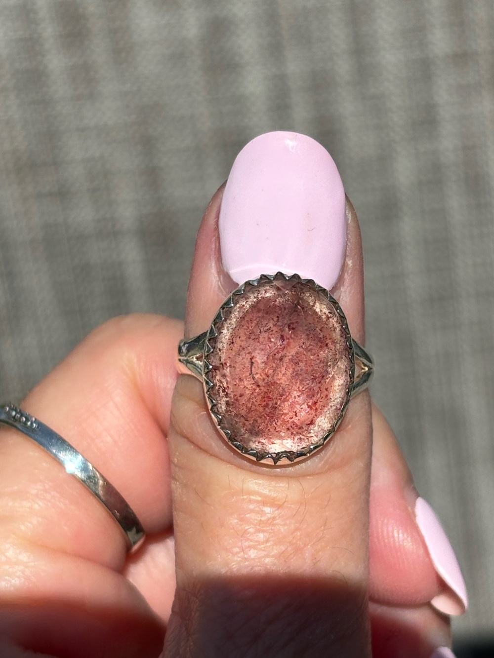 Sterling Silver Faceted Strawberry Quartz Ring Size 7.5